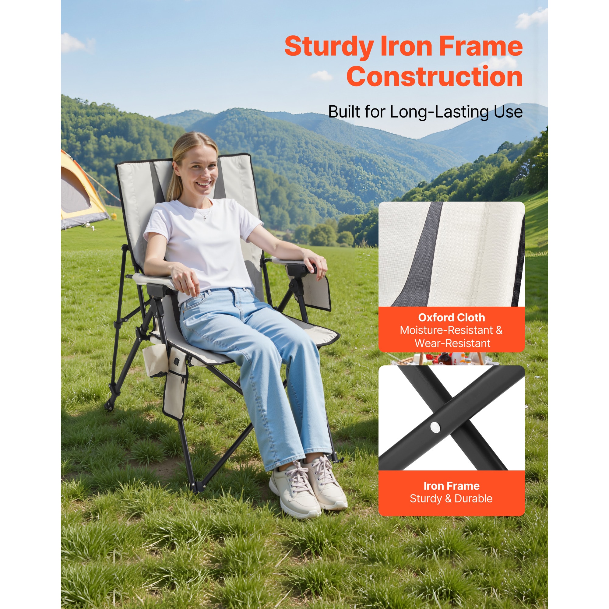 Heated Camping Chair, 3 Heat Settings, High Back Folding Camping Chair, Supports 260lbs, Full Padded Beach Chairs With Armrest & Cupholder, Portable Lawn Chairs For Outdoor Sports Travel_voghion.com